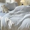 Unyqoos® Blauw Geruite Kinderbeddengoedset van Microvezel met Ritssluiting