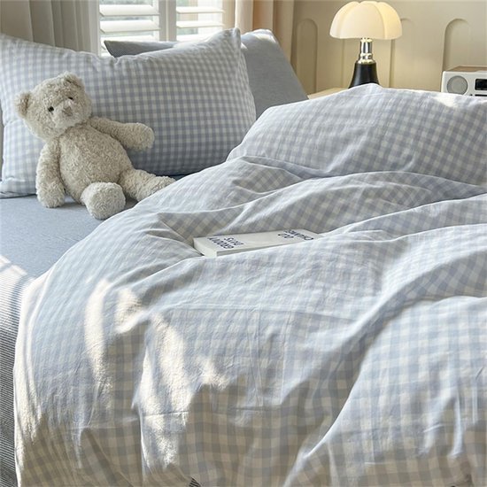 Unyqoos® Blauw Geruite Kinderbeddengoedset van Microvezel met Ritssluiting
