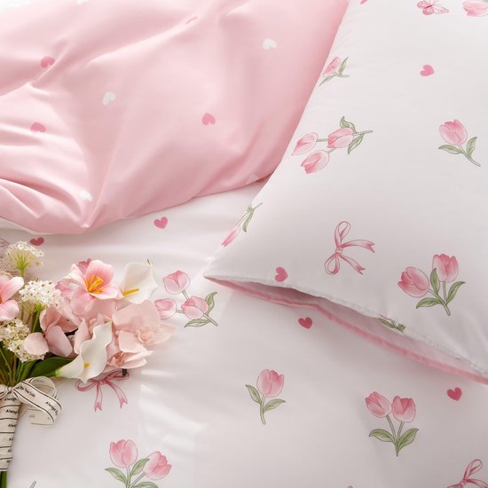 Unyqoos® Omkeerbaar bloemen beddengoed met tulpenpatroon voor meisjeskamer 135x200 cm