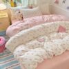 Unyqoos® Omkeerbare microvezel beddengoedset met roze strikken en kussensloop