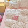 Unyqoos® Omkeerbare microvezel beddengoedset met roze strikken en kussensloop