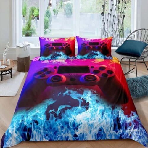 550x550-12169.jpg Unyqoos® Moderne 3D-Print Gamer Dekbedovertrekset voor Tieners en Kinderen met Vurige Spelcontroller Motief