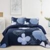 Unyqoos® Elegante Marineblauwe Bloemen Sprei Set met Zomerdeken en Kussenslopen voor Tweepersoonsbed