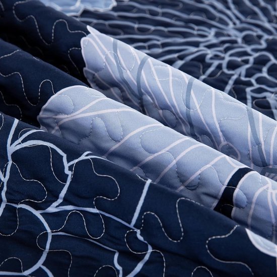 Unyqoos® Elegante Marineblauwe Bloemen Sprei Set met Zomerdeken en Kussenslopen voor Tweepersoonsbed