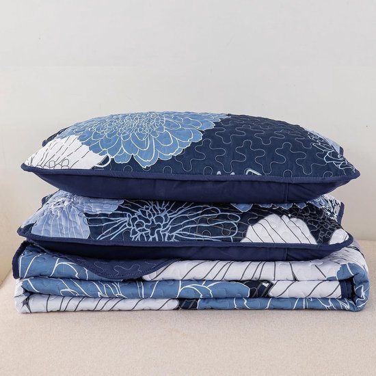 Unyqoos® Elegante Marineblauwe Bloemen Sprei Set met Zomerdeken en Kussenslopen voor Tweepersoonsbed