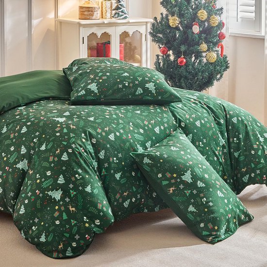 Unyqoos® Kerstbeddengoed set 220x240 cm met kussenslopen en ritsen in