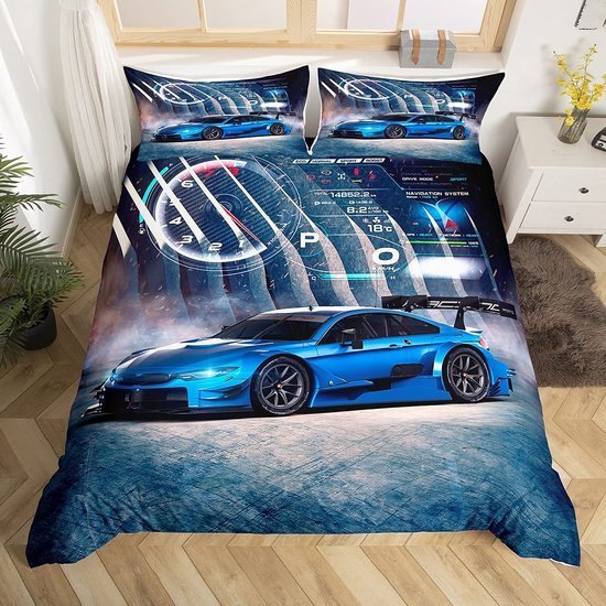Unyqoos® Levendige 3D Raceauto Beddengoedset voor Kinderen - Compleet met Kussensloop en Dekbedovertrek