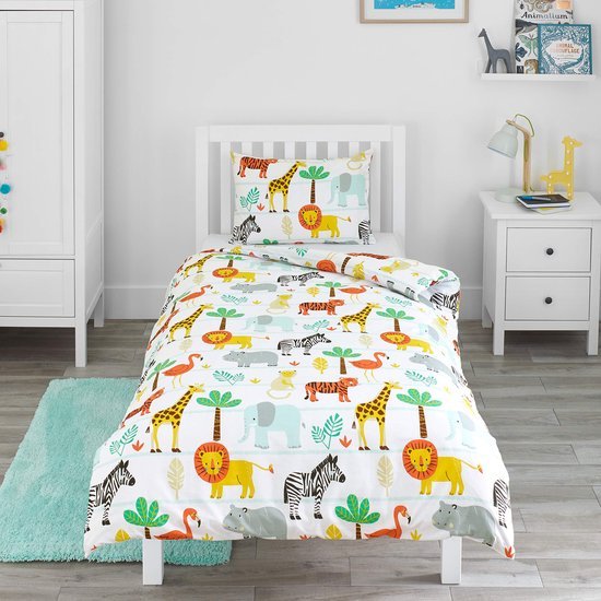 Unyqoos® Kinderbeddengoedset met Dierenprint voor Peuters, Omkeerbaar en Onderhoudsvriendelijk