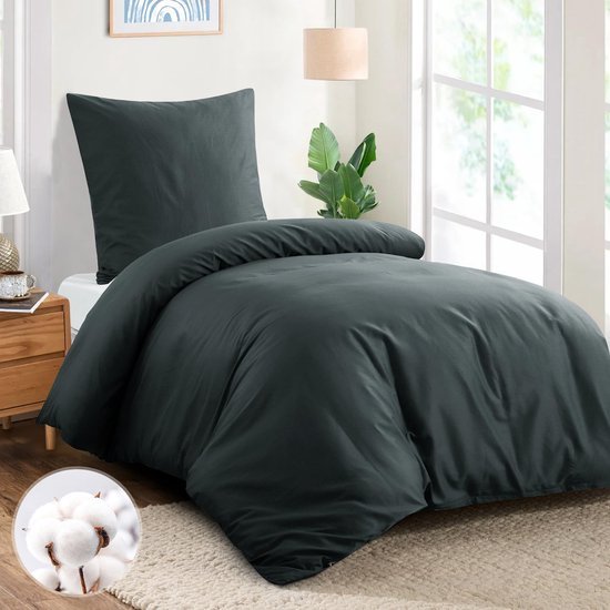 Unyqoos® Ademend en stijlvol katoenen dekbedovertrek met kussensloop in antraciet