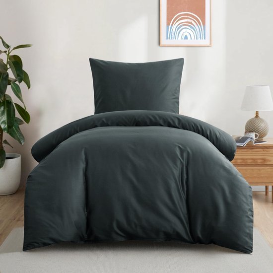 Unyqoos® Ademend en stijlvol katoenen dekbedovertrek met kussensloop in antraciet
