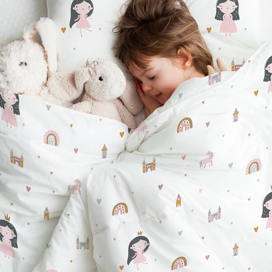 Unyqoos® Betoverende Kinderbeddengoed Set met Eenhoorns en Regenbogen voor Meisjes, 135 x 200 cm