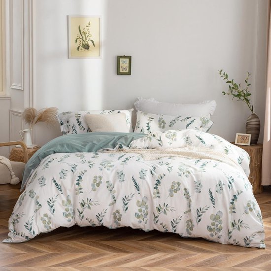 Unyqoos® Comfortabel katoenen beddengoed met plantenpatroon en ritssluiting