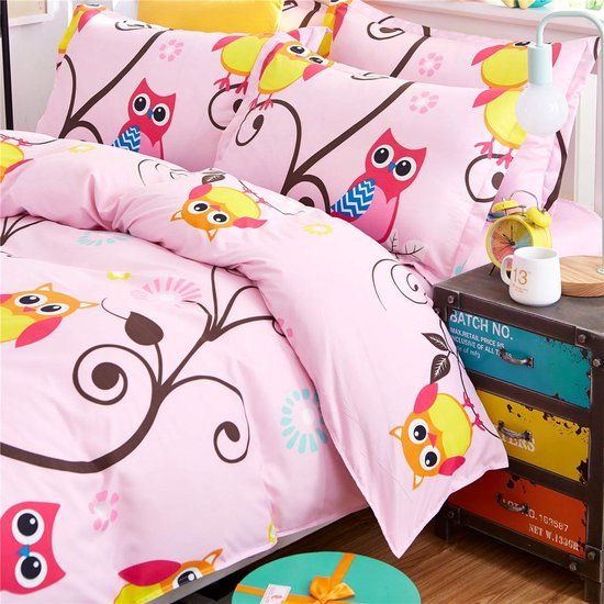 Unyqoos® Charmant Roze Kinderbeddengoed Met Schattig Uilenontwerp Voor Meisjes, 2-Delige Set Met Zachte Microvezel