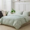 Unyqoos® Lichtgroene beddengoedset met bladpatroon en ritssluiting voor tweepersoonsbedden