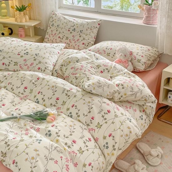 Unyqoos® Romantische katoenen beddengoedset met bloemenpatroon voor meisjeskamer