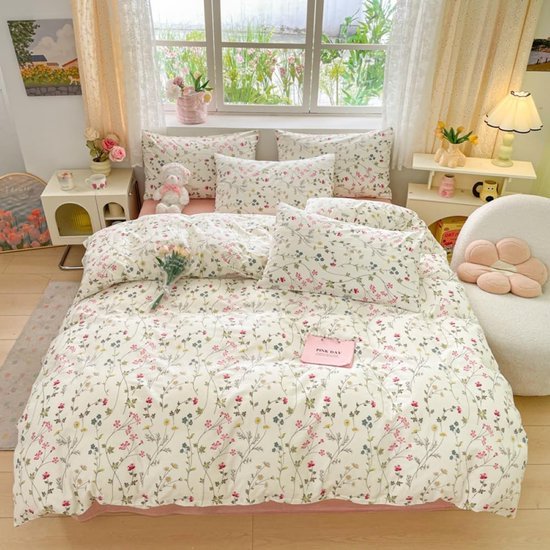 Unyqoos® Romantische katoenen beddengoedset met bloemenpatroon voor meisjeskamer