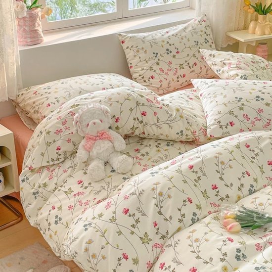 Unyqoos® Romantische katoenen beddengoedset met bloemenpatroon voor meisjeskamer