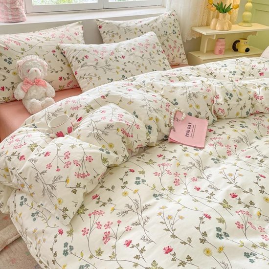 Unyqoos® Romantische katoenen beddengoedset met bloemenpatroon voor meisjeskamer