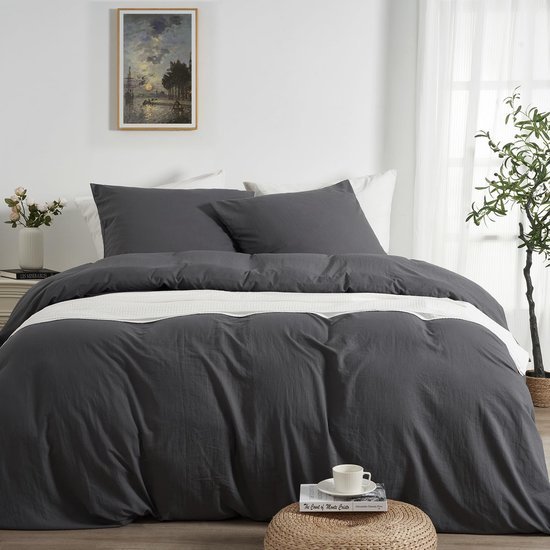 Unyqoos® Grijs beddengoed 200x200 cm met ritssluiting en extra kussenslopen