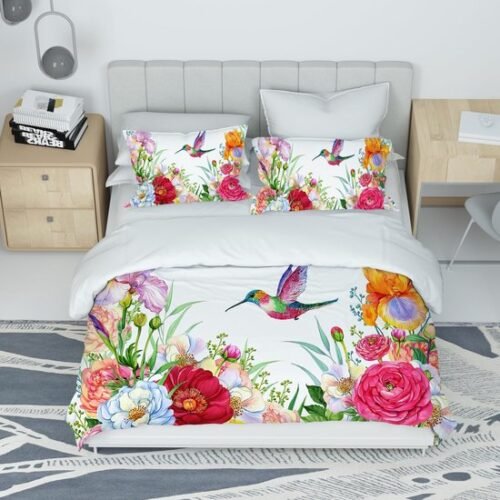Unyqoos® Comfortabel en ademend beddengoed met bloemen en vogelpatroon 135 x 200 cm