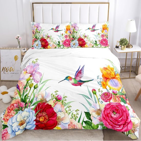 Unyqoos® Comfortabel en ademend beddengoed met bloemen en vogelpatroon 135 x 200 cm