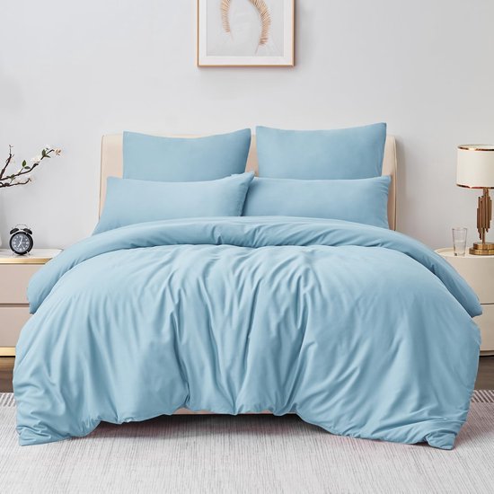 Unyqoos® Lichtblauwe microvezel beddenset met ritssluiting en kussenslopen