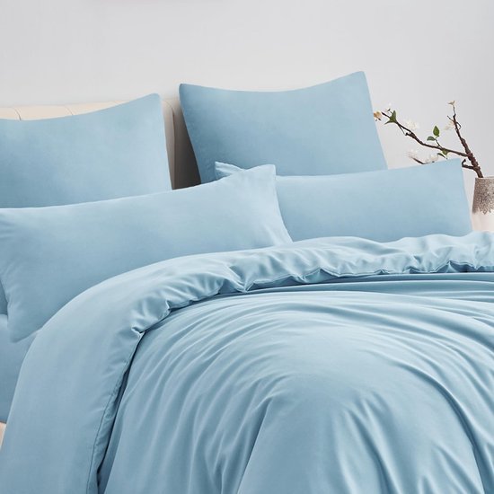 Unyqoos® Lichtblauwe microvezel beddenset met ritssluiting en kussenslopen
