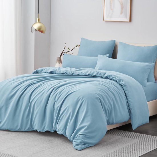 Unyqoos® Lichtblauwe microvezel beddenset met ritssluiting en kussenslopen