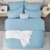 Unyqoos® Lichtblauwe microvezel beddenset met ritssluiting en kussenslopen