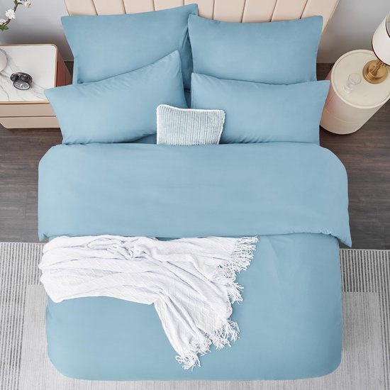 Unyqoos® Lichtblauwe microvezel beddenset met ritssluiting en kussenslopen