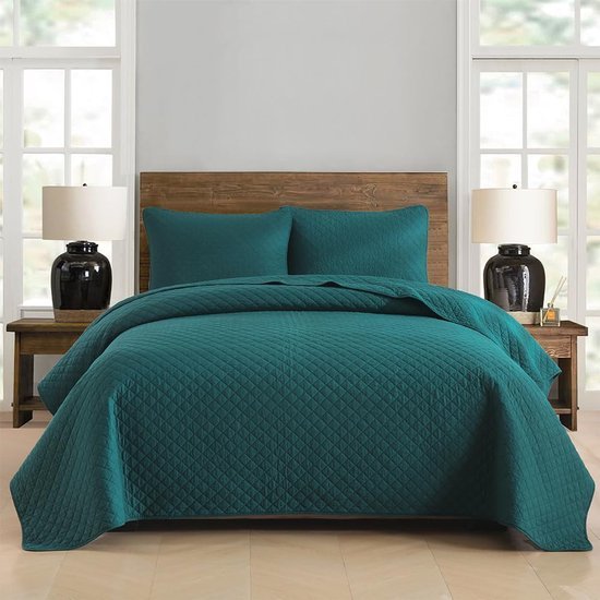 Unyqoos® Luxueuze Turquoise Bedsprei Set van Katoen met Kussenslopen voor Tweepersoonsbedden