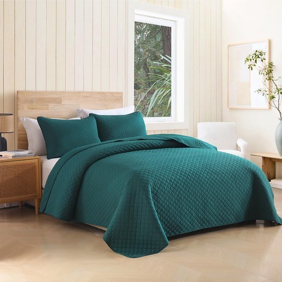 Unyqoos® Luxueuze Turquoise Bedsprei Set van Katoen met Kussenslopen voor Tweepersoonsbedden