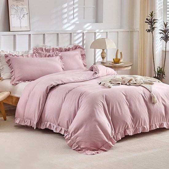550x550-12528.jpg Unyqoos® Roze dekbedovertrekset met ruffles en kussenslopen van zachte microvezel