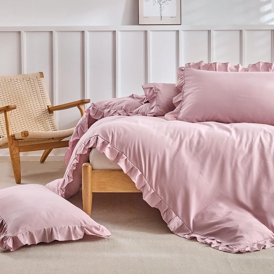 550x550-12529.jpg Unyqoos® Roze dekbedovertrekset met ruffles en kussenslopen van zachte microvezel
