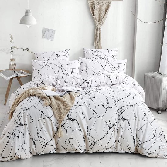 Unyqoos® Stijlvolle en comfortabele beddengoedset met marmerpatroon voor tweepersoonsbed