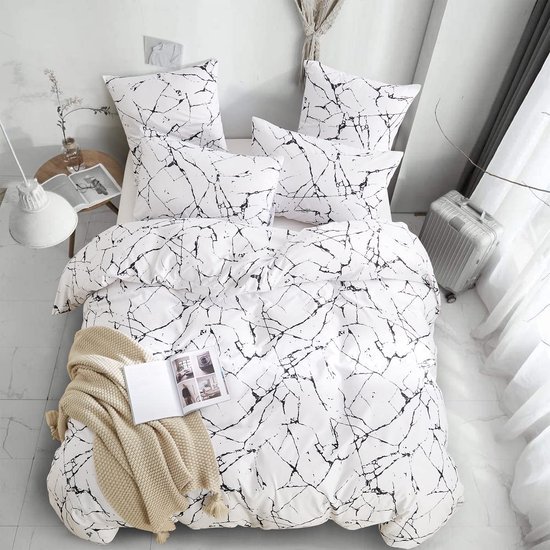 Unyqoos® Stijlvolle en comfortabele beddengoedset met marmerpatroon voor tweepersoonsbed