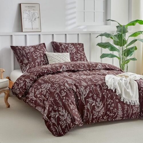 550x550-12546.jpg Unyqoos® Stijlvolle dekbedovertrekset met bloemenmotief van zachte microvezel in donkerrood