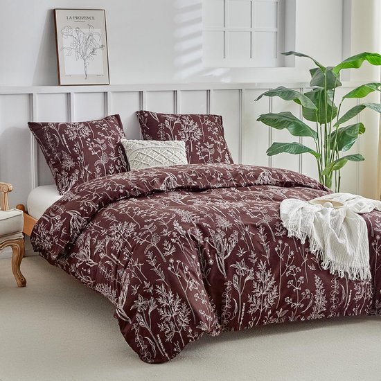 550x550-12546.jpg Unyqoos® Stijlvolle dekbedovertrekset met bloemenmotief van zachte microvezel in donkerrood