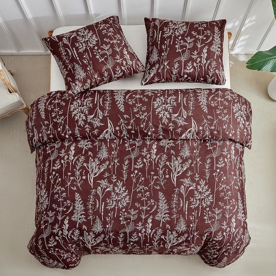 550x550-12547.jpg Unyqoos® Stijlvolle dekbedovertrekset met bloemenmotief van zachte microvezel in donkerrood