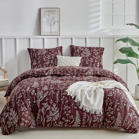 550x550-12549.jpg Unyqoos® Stijlvolle dekbedovertrekset met bloemenmotief van zachte microvezel in donkerrood