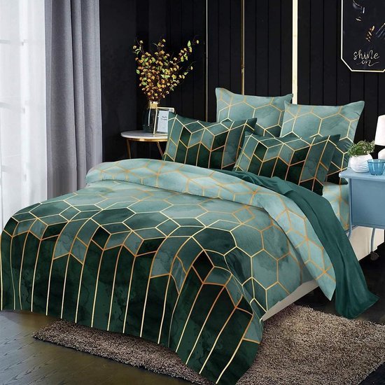Unyqoos® Moderne vierdelige beddengoedset met geometrisch patroon en ritssluiting