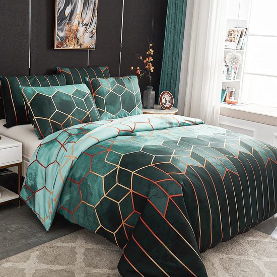 Unyqoos® Moderne vierdelige beddengoedset met geometrisch patroon en ritssluiting