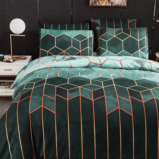 Unyqoos® Moderne vierdelige beddengoedset met geometrisch patroon en ritssluiting
