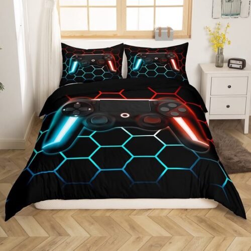 Unyqoos® Stijlvolle Geometrische Dekbedovertrekset met Game-Thema voor Kinderen en Tieners, Zacht en Ademend