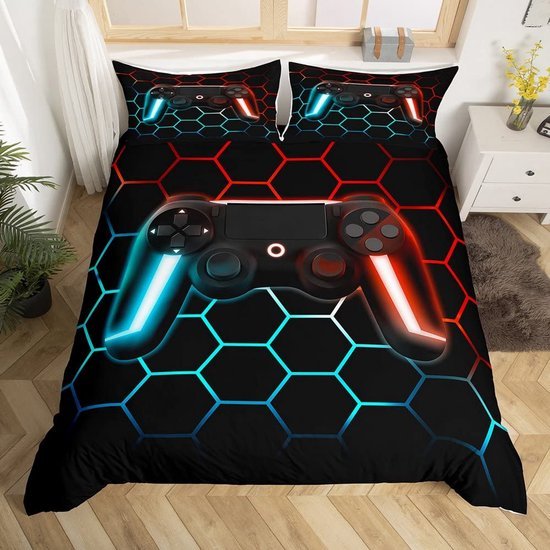 Unyqoos® Stijlvolle Geometrische Dekbedovertrekset met Game-Thema voor Kinderen en Tieners, Zacht en Ademend