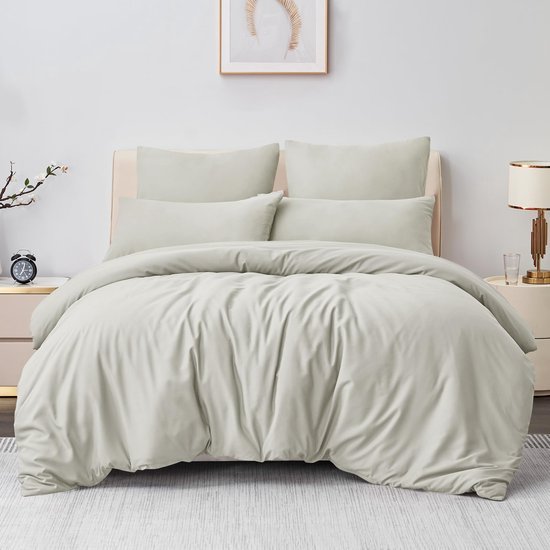 Unyqoos® Beige microvezel beddengoed set met ritssluiting voor alle seizoenen
