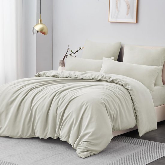 Unyqoos® Beige microvezel beddengoed set met ritssluiting voor alle seizoenen