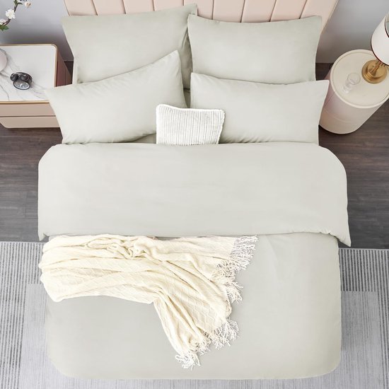 Unyqoos® Beige microvezel beddengoed set met ritssluiting voor alle seizoenen
