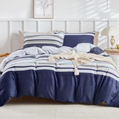 Unyqoos® Blauw gestreepte microvezel dekbedovertrekset met kussenslopen voor comfortabel slapen