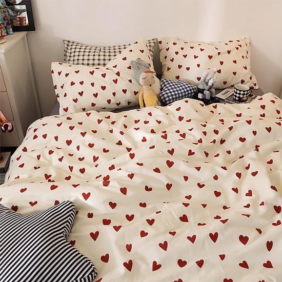 Unyqoos® Charmant Kinderbeddengoed met Rood Hartmotief voor Meisjes, Inclusief Kussensloop en Dekbedovertrek